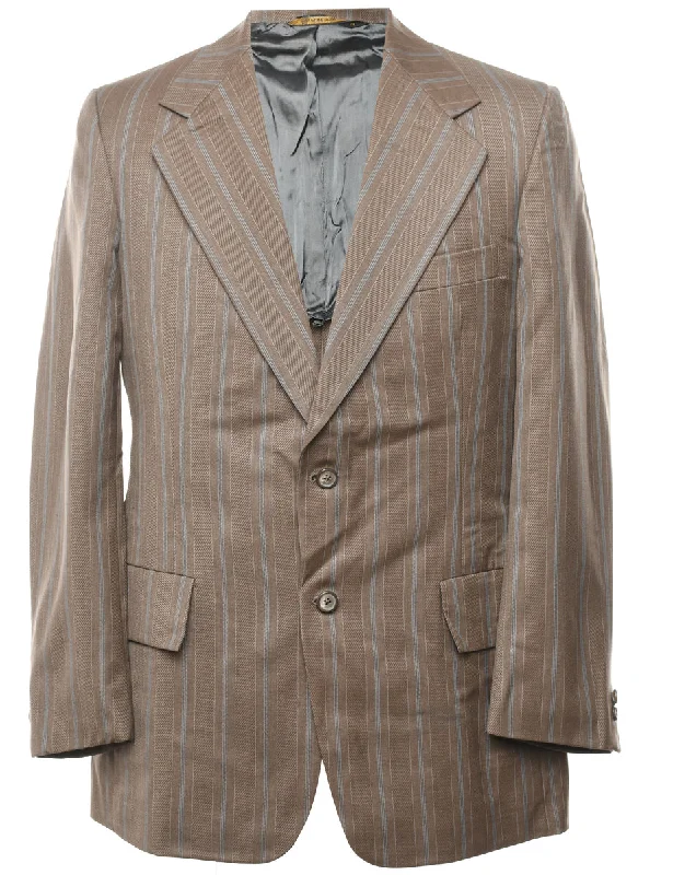 Striped Light Blue & Brown Blazer - L