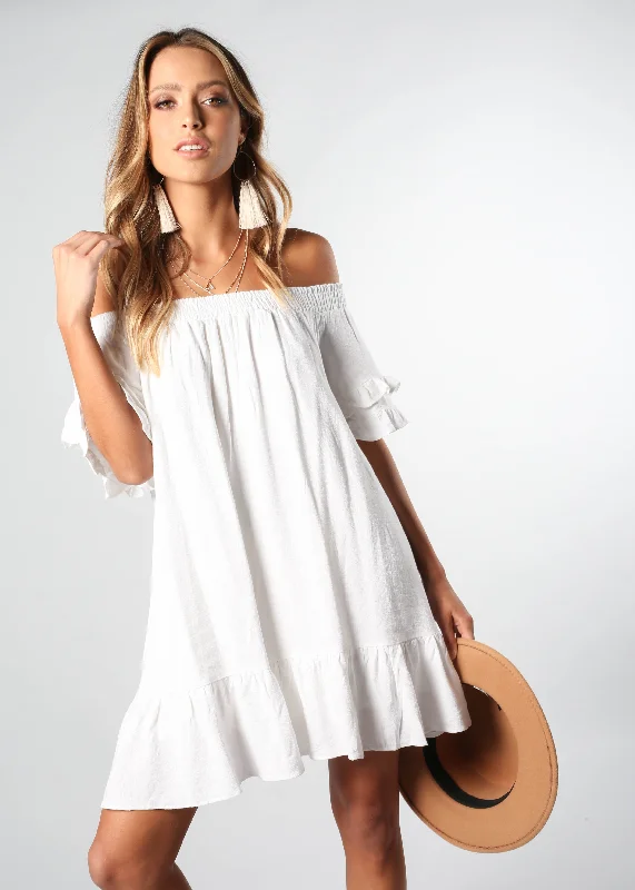 Sweet Sunshine Off Shoulder Dress - White