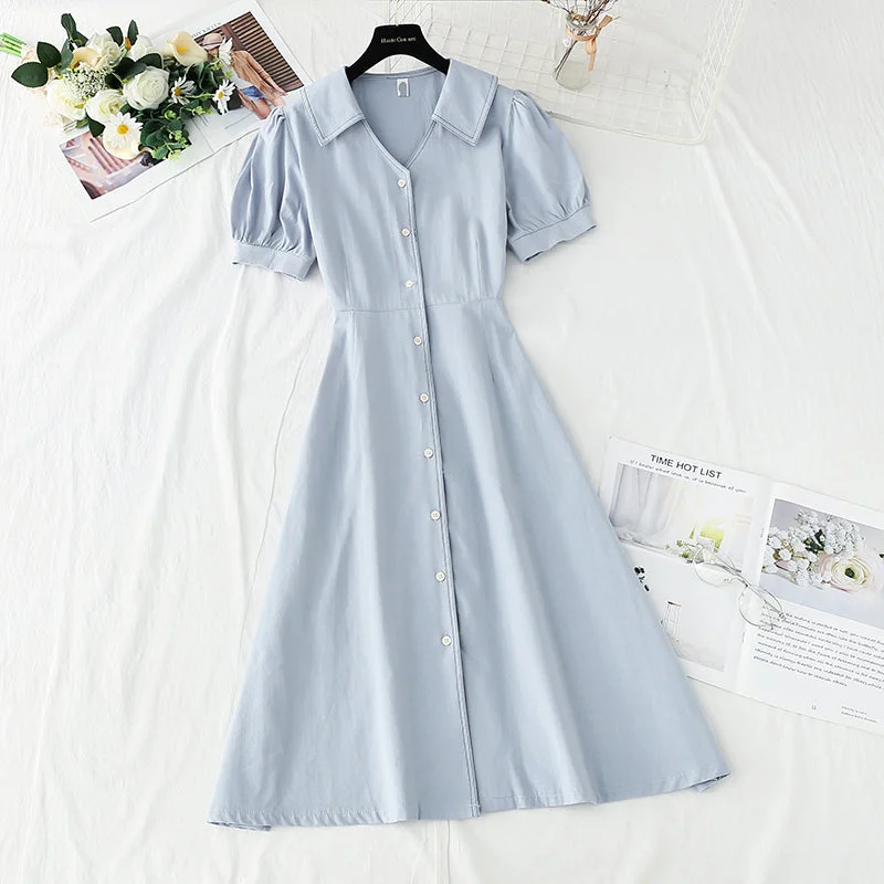 V-neck temperament, slim waist, tea break retro dress  4265