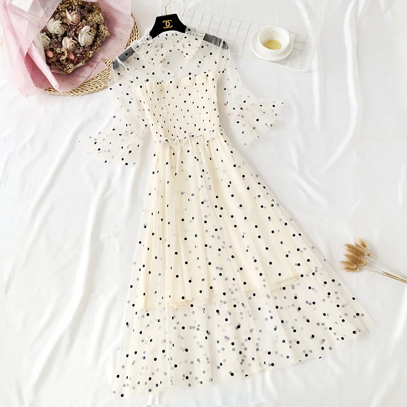 Xiaozhong wave dot mesh dress super xiansen series  4318