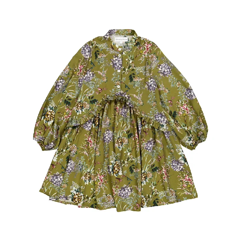 Olive floral swing dress by Christina Rohde