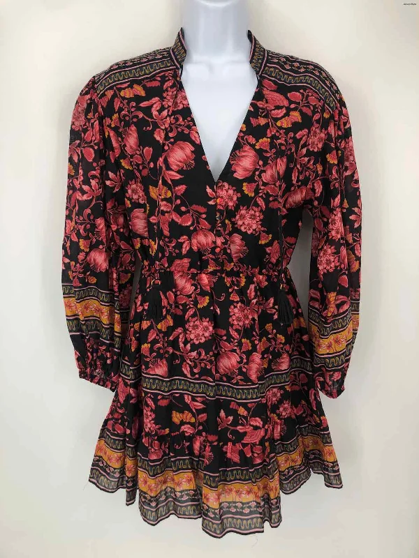 ALICE & OLIVIA Pink Black Multi Floral Longsleeve Size 0  (XS) Dress