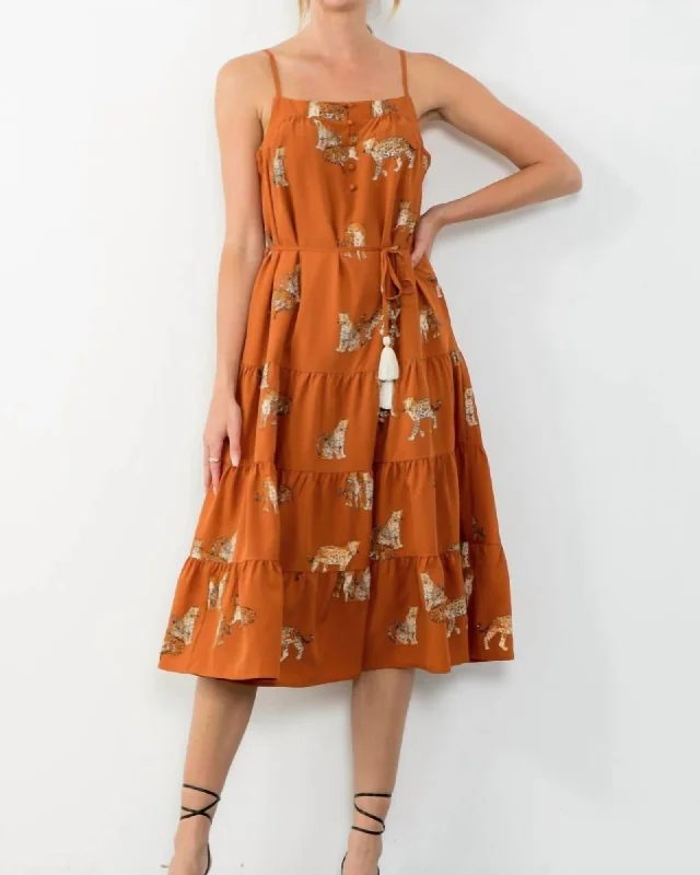 Cheetah Print Tiered Dress In Rust | Rust