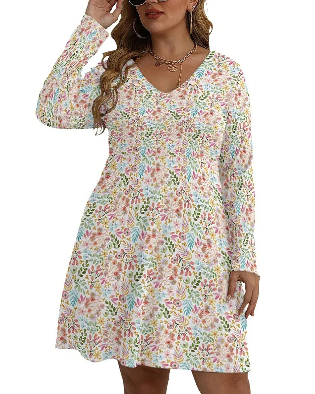 Garden Gala Floral V-neck Long Sleeve Dress | Multi