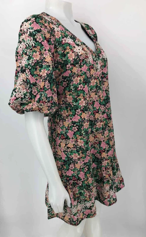 JOHNNY WAS Green Pink Multi Floral Short Sleeves Size X-SMALL Dress