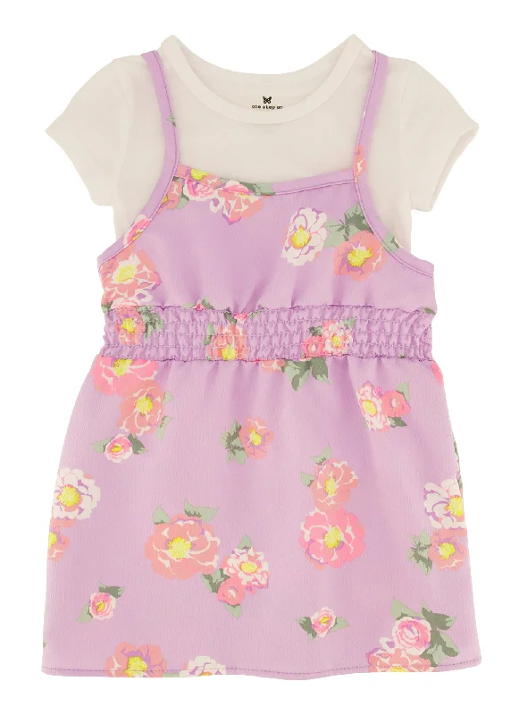 Toddler Girls Floral Print Cami Dress with Short Sleeve Tee