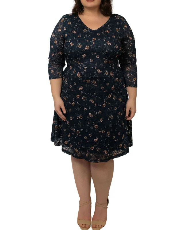 Magalie Skater Dress Lace Stretch Floral Navy | Navy