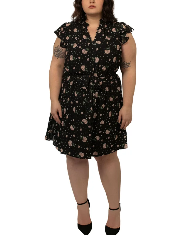 Martika Short Dress Fit & Flare Floral Black | Black