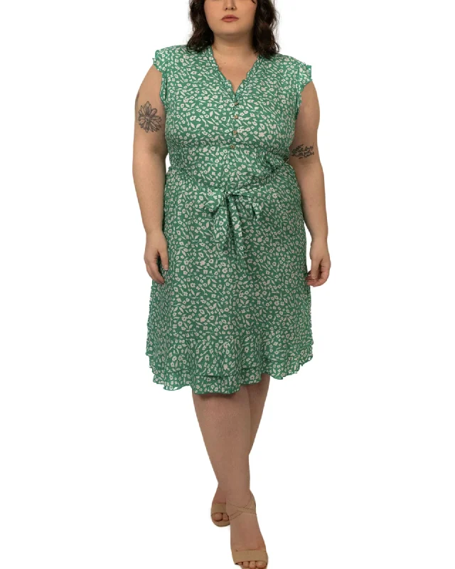 Nadia Dress V Frilled Neck Ditsy Print Green | Green