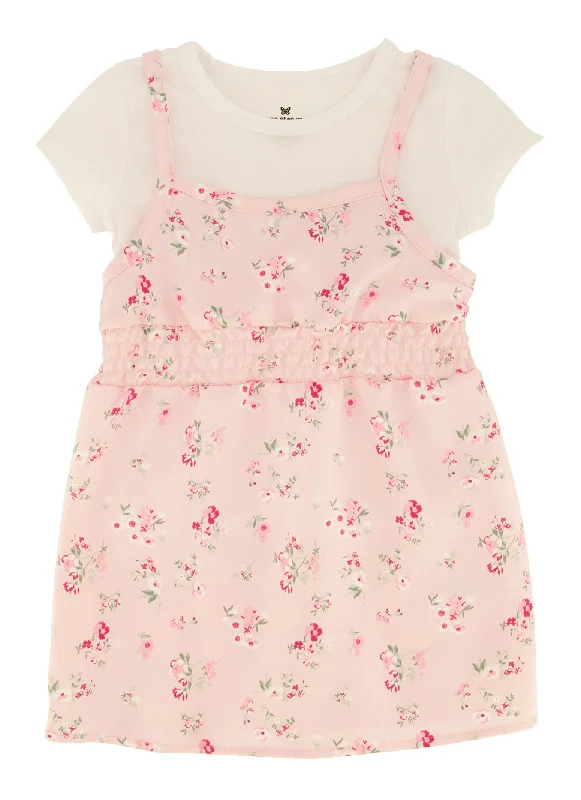 Toddler Girls Floral Print Cami Dress with Short Sleeve Top