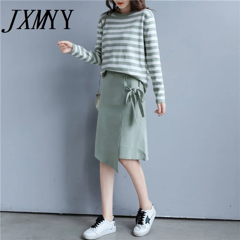 2023 Early Autumn Suit Women Loose And Popular All-Match Casual Long-Sleeved Knitted Mid-Length Skirt Sweater Two-Piece Suit