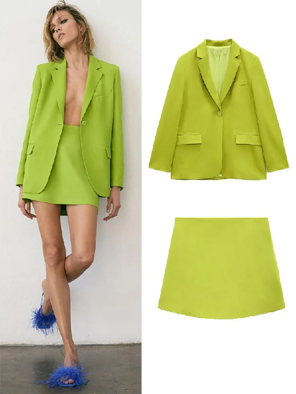 2023 summer women's clothing Versatile lapel long-sleeved straight blazer and stylish casual high-waisted skirt