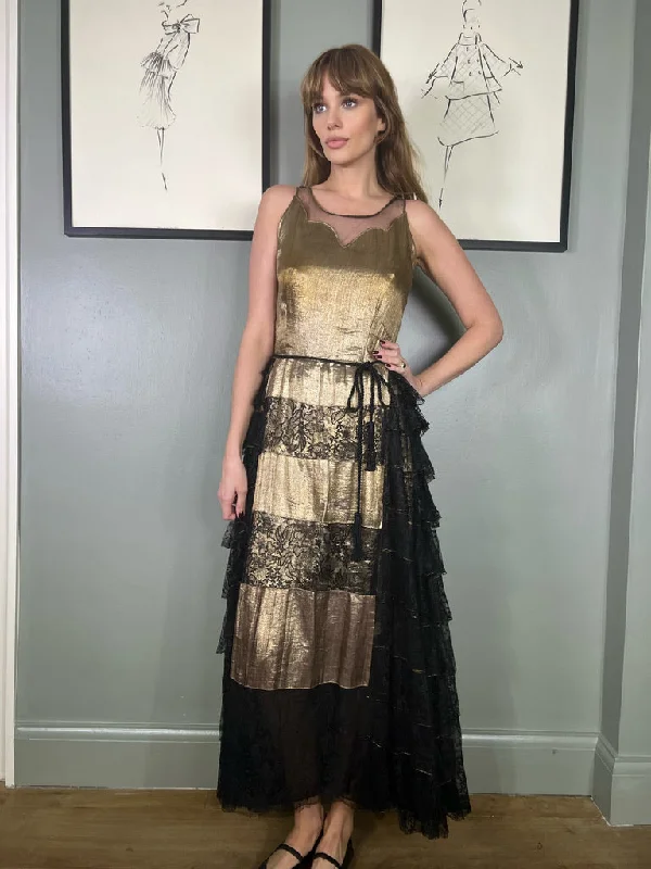 Astrid, 30s gold and black lace dress