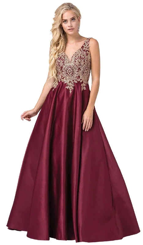 Dancing Queen 2533 - Gold Lace Ornate Satin A-Line Gown