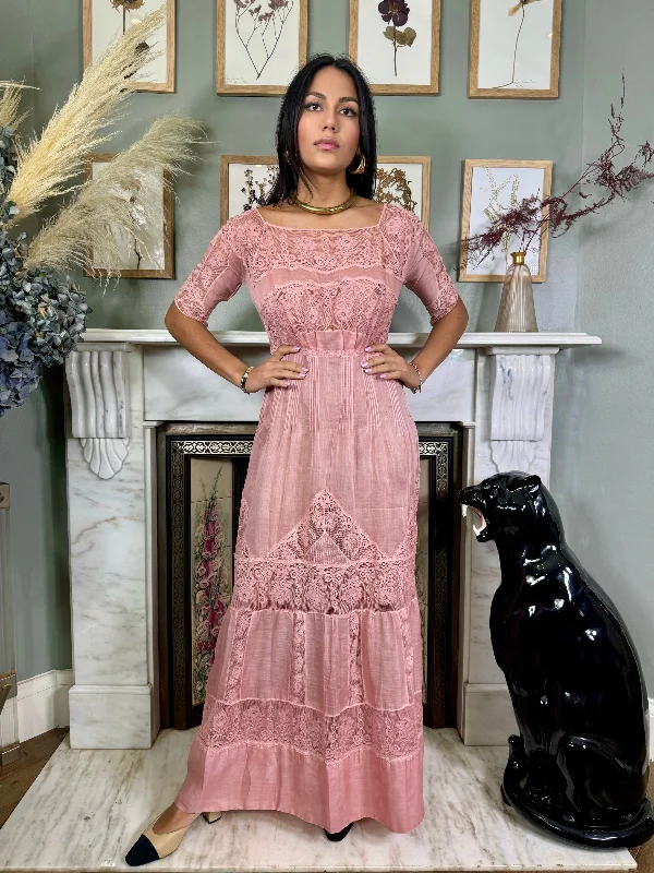 Heda, Victorian hand dyed pink lace cotton dress