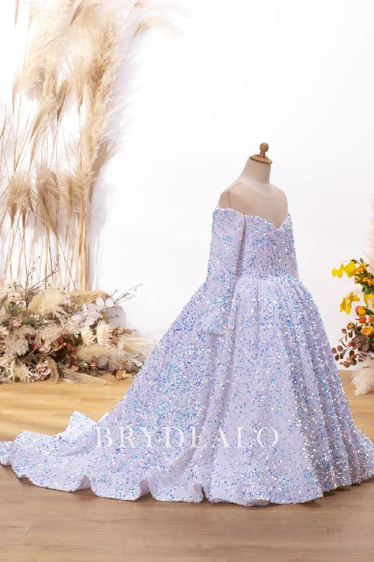 Iridescent Sequin Long Flower Girl Ball Gown