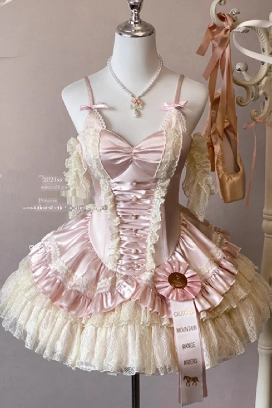 Pink [Ballet Cat] Multi-Layered Ruffle Bowknot Lace Sweet Ballet Lolita Jsk Dress