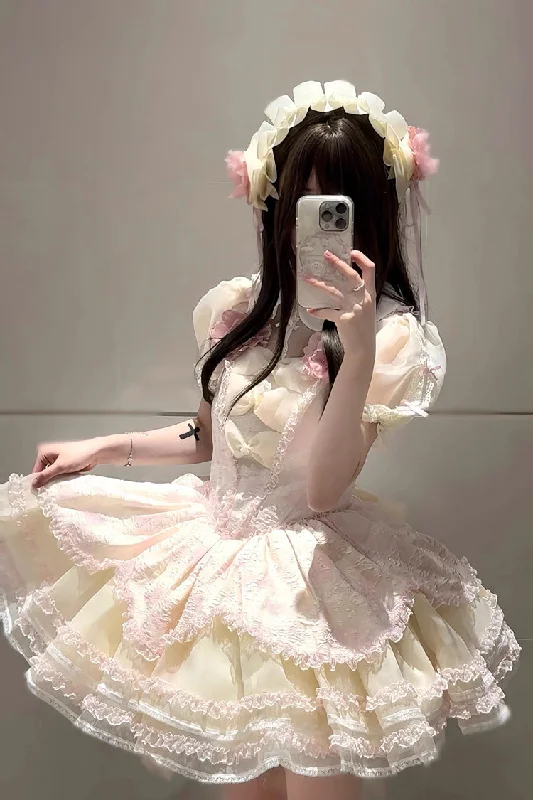 Pink [Jasmine Rain] Ruffle Hanayome Bowknot Lace Sweet Elegant Princess Lolita Dress