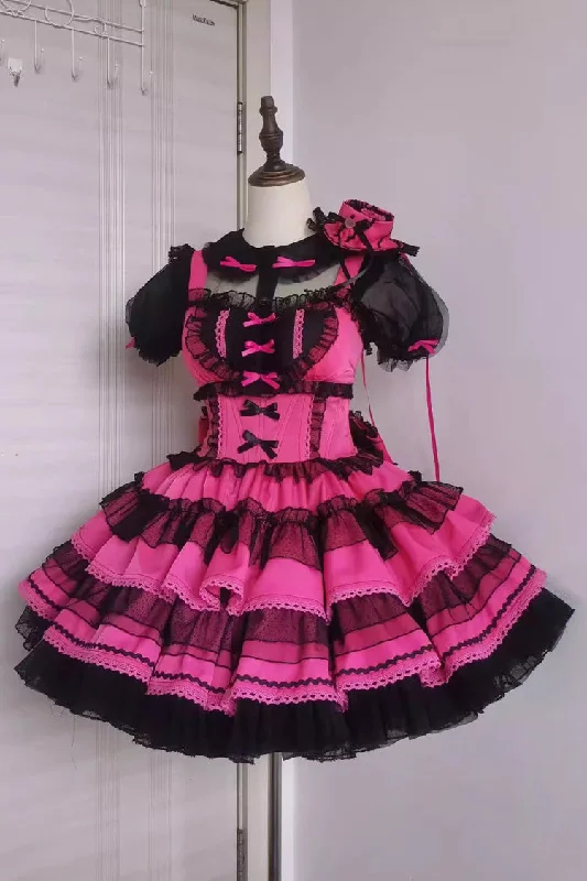 Rose Pink Pray Multi-Layered Bowknot Lace Sweet Lolita Dress