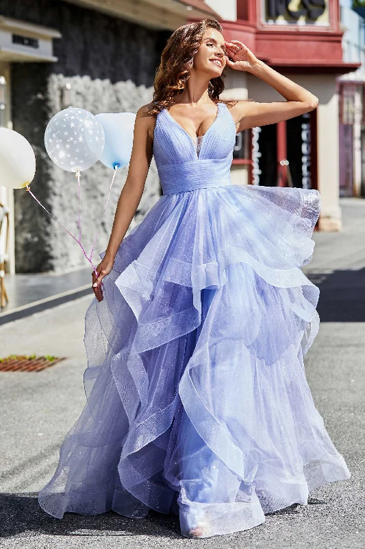 Ruched Ruffle Long Tulle Ball Gown