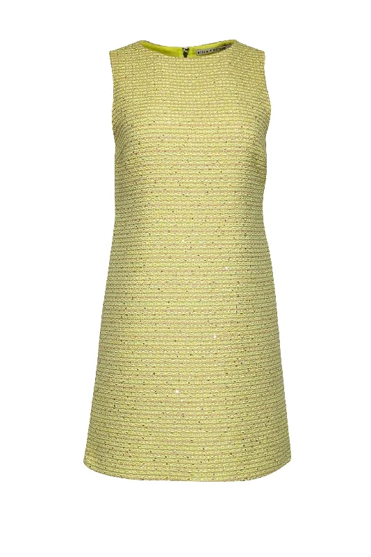 Alice & Olivia - Neon Yellow Boucle Sheath Dress w/ Sequins Sz 2