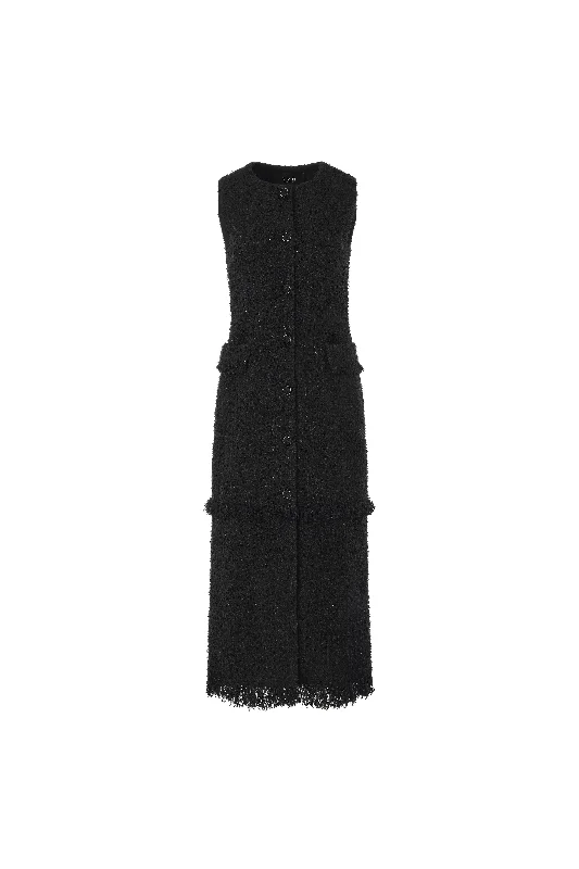 Black Sequins Tweed Knit Vest Dress