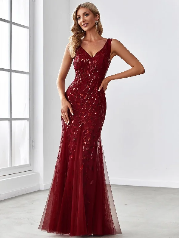 Paula sleeveless tulle and sequin trumpet mermaid dress