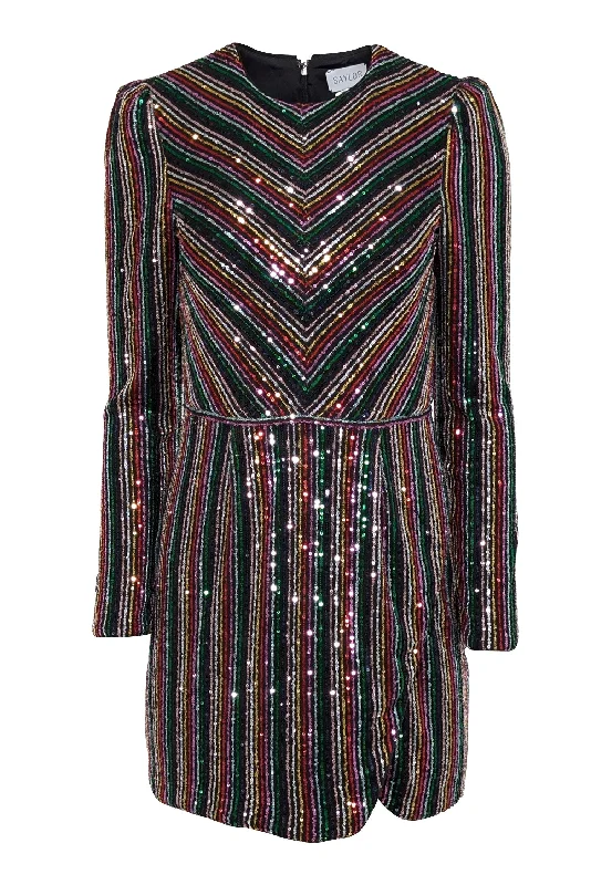 Saylor - Black & Metallic Rainbow Sequin Striped Dress Sz S