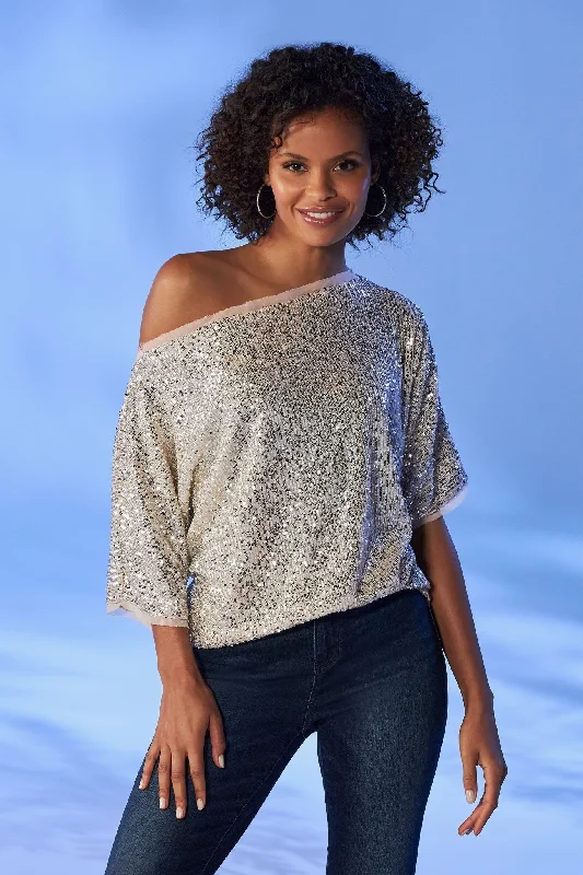 Sequin Slouchy Knit Top Champagne