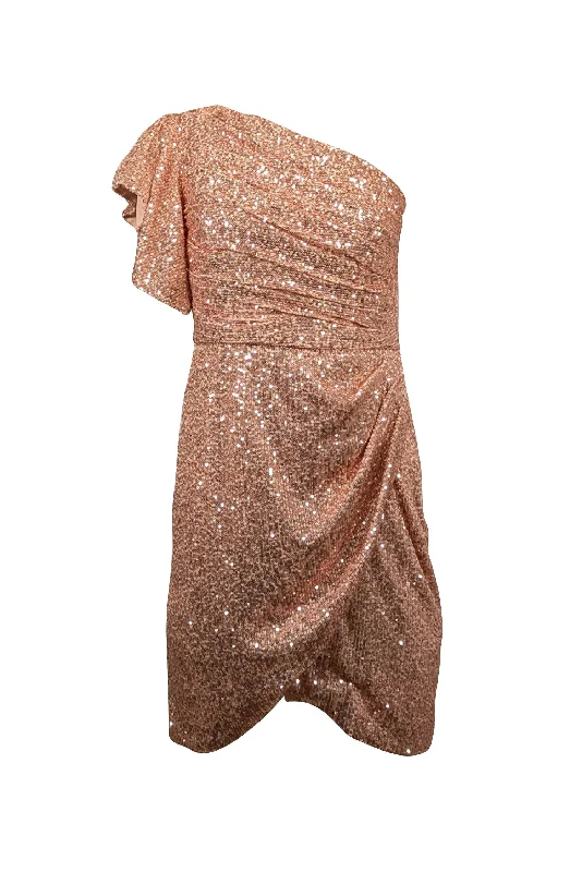 Shoshanna - Rose Gold Pink Sequin One Shoulder Dress Sz 2