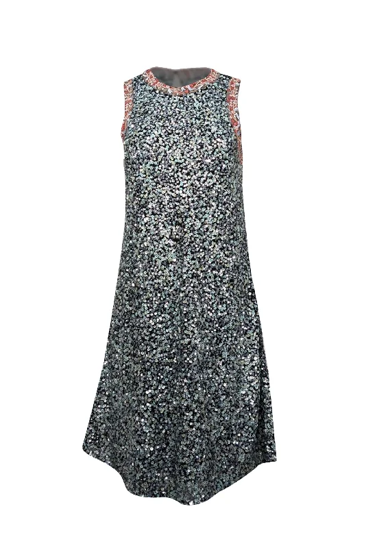 Varun Bahl - Blue, Mint, Black, & Pink Sequin lace Trim Sleeveless Dress Sz 8