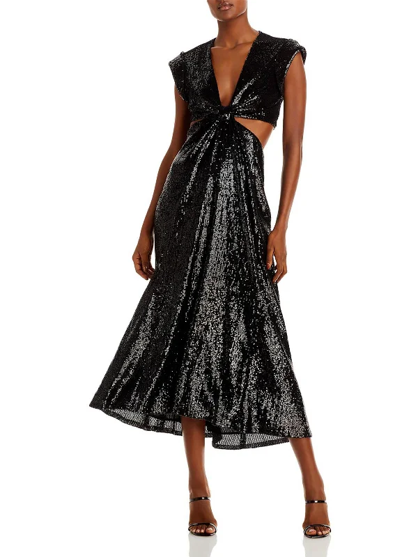 Alexis Womens Sequined Midi Evening Dress