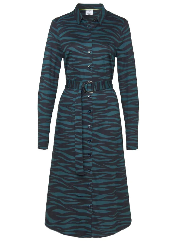 Kate Green Zebra Print Midi Shirtdress In Black Multi