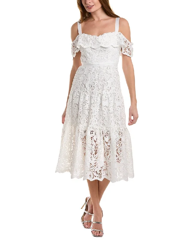 Marchesa Notte Lace Midi Dress