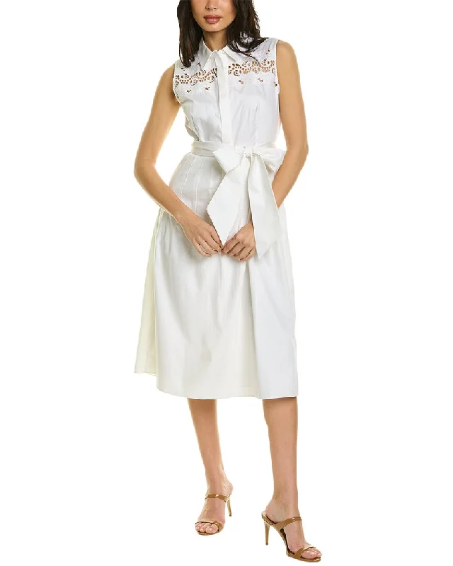 Elie Tahari Embroidered Tie Shirtdress