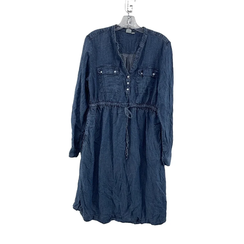 Gap Women's Blue 1/2 Button Waist Tied Knee Length Denim Shirt Dress Size M