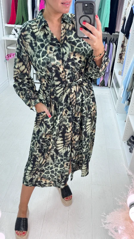 Stone Animal Print Shirt Dress