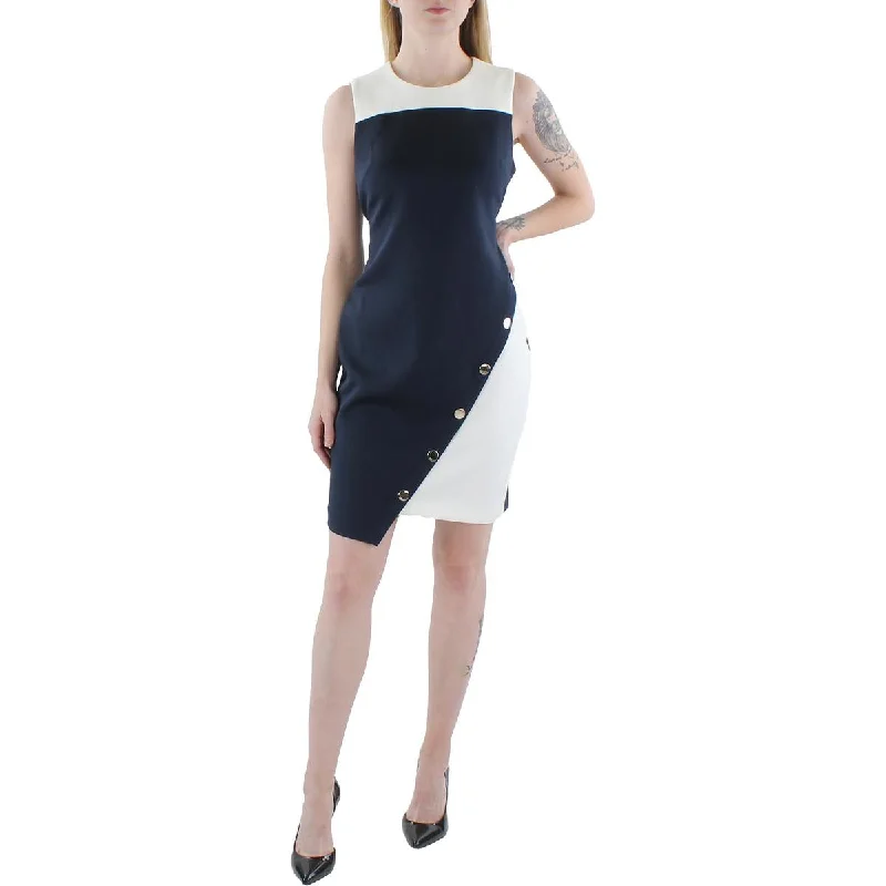 Petites Womens Sleeveless Asymmetric Bodycon Dress