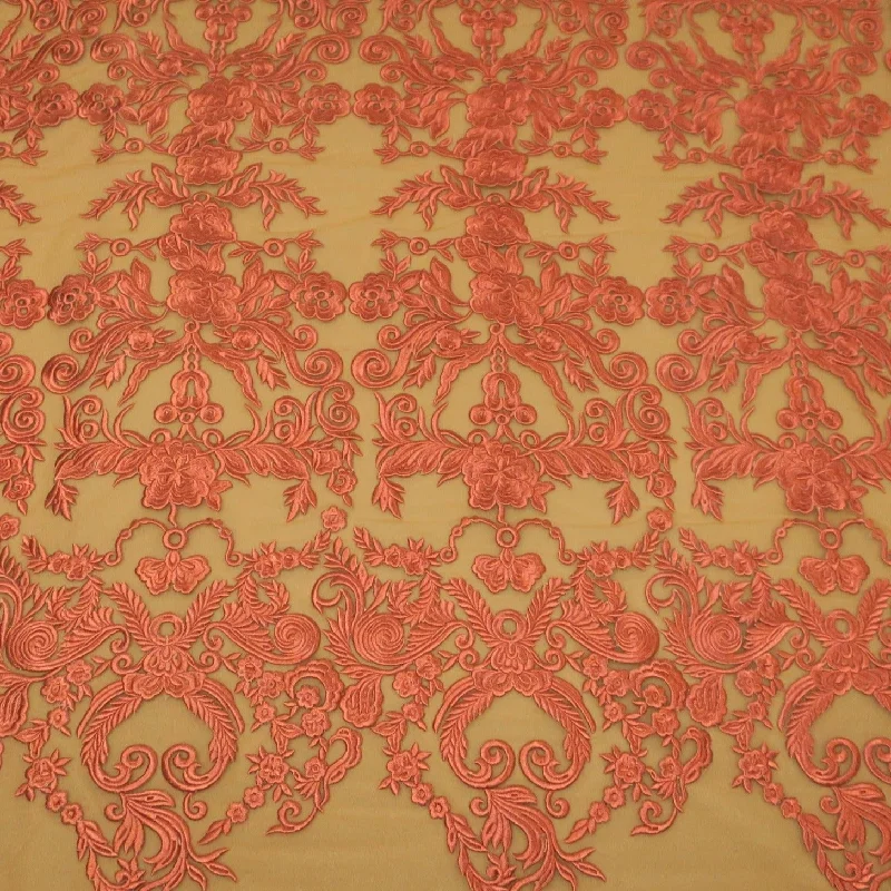 Pink Arabesques Embroidered Tulle Fabric