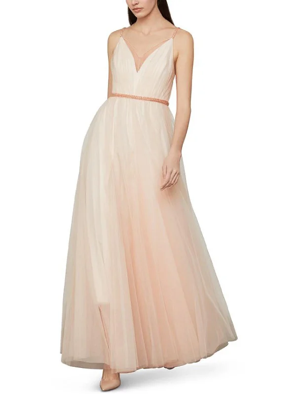 Womens Tulle Beaded Evening Dress