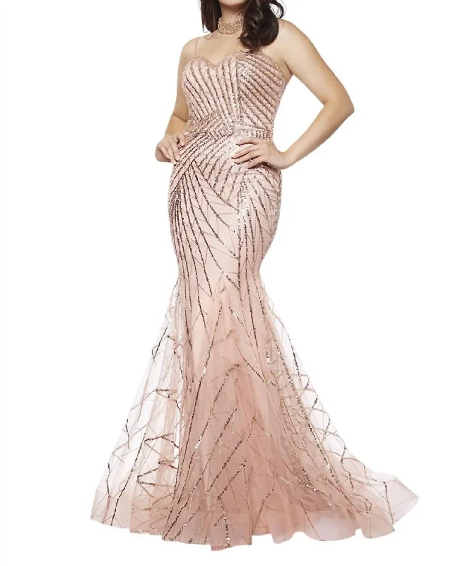 Beaded Tulle Dress In Rosegold