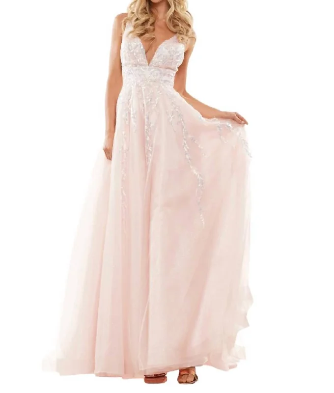 Glitter Tulle A-Line Prom Dress In B-Pink