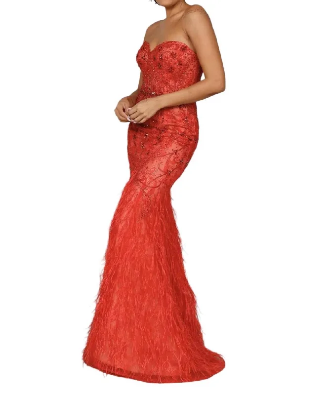 Strapless Long Tulle Pageant Dress In Red