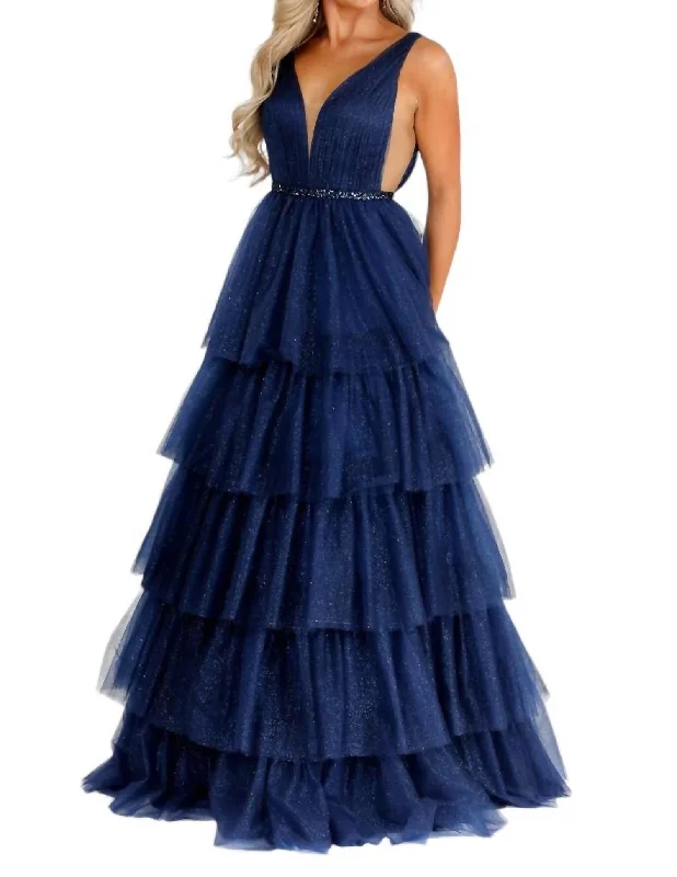 Tulle Long Prom Dress In Navy