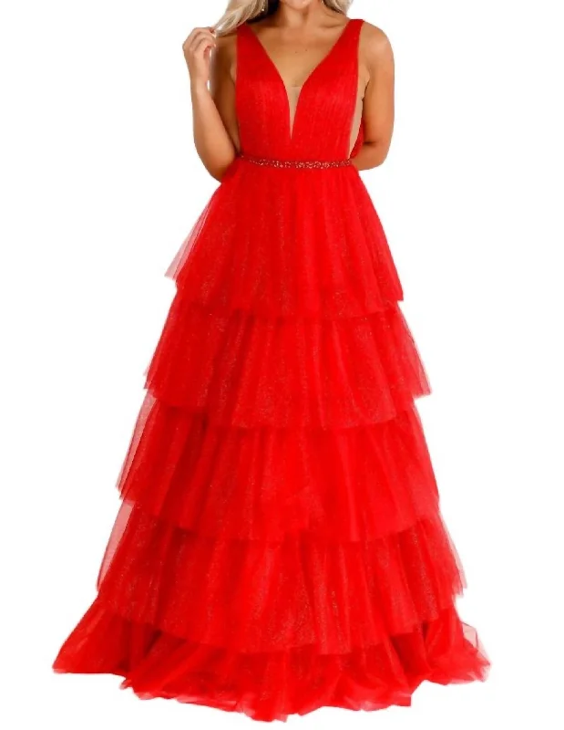 Tulle Long Prom Dress In Red